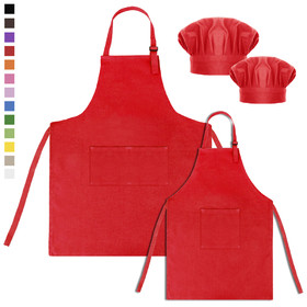 TOPTIE Cotton Canvas Painting Apron, Cooking Aprons and Chef Hat Set for Kids & Adult, S-XXL