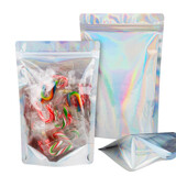 Muka 100 PCS Holographic Resealable Foil Pouches, Smell Proof Bags Stand Up Mylar Bags, Zip Bag for Small Business