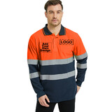 TOPTIE Custom Safety Shirt Reflective High Visibility Long Sleeve Pocket Polo Tee