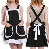 TOPTIE French Maid Aprons for Women Fancy Ruffles Ladies Pink Apron with Pockets Kitchen Accessories, Pink