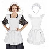 Aspire Retro Ruffle Apron Kitchen Apron for Women Frilly Costume Maid Apron for Cooking Cosplay