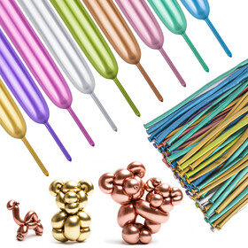 Aspire 100 PCS Metallic 260 Balloons Latex Skinny Balloons for Twisting Animals Flowers, Long Magic Balloons for DIY Animal Models, Party Balloons for Birthday Wedding Anniversary Decoration