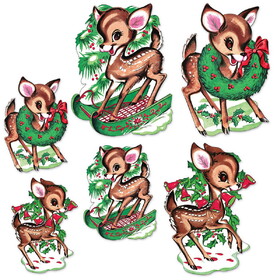 Beistle 20054 Vintage Christmas Reindeer Cutouts, prtd 2 sides, 10" & 14"