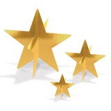 Beistle 52148-GD 3-D Foil Star Centerpieces, gold; assembly required; 1-3 , 1-5½ , 1-8 , Asstd