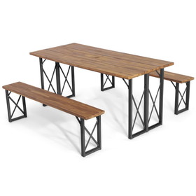 Costway 68714529 6-Person Outdoor Patio Dining Table Set with 2 Inch Umbrella Hole