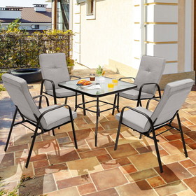 Costway 85410276 35 Inch Patio Dining Square Tempered Glass Table with Umbrella Hole