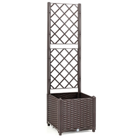 Costway 98164357 Raised Garden Bed with Trellis Planter Box for Climbing Plants -Brown