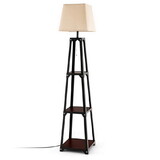 Costway 45812679 Trapezoidal Designed Floor Lamp with 3 Tiered Storage Shelf-Brown