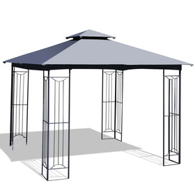 Costway 08275319 10 x 10 Feet L-Shaped Patio Canopy Gazebo Outdoor 2-Tier Steel Tent-Gray