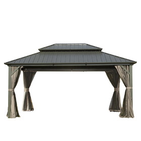 10' x 14' Hardtop Gazebo, Aluminum Metal Gazebo with Galvanized Steel Double Roof Canopy, Curtain and Netting, Permanent Gazebo Pavilion for Patio, Backyard, Deck, Lawn W1859S00051