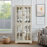 Curio Display Cabinet,Antique Display Cabinet with Glass Doors Adjustable Shelves for Collectibles Four Door Design Vintage Showcase for Home or Office Antique Display Case E26 Bulb Included WHI