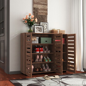 Shoe Cabinet, 5-Tier Shoe Storage Cabinet with Adjustable Shelves, Wooden Shoe Rack Organizer with Louvered Doors for Entryway, Hallway, Bedroom, Closet, Living Room W331P242462