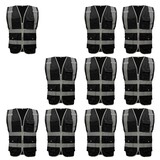 TOPTIE 10 Packs High Visibility Safety Reflective Vest with 9 Pockets and Zipper, Meets ANSI Standards