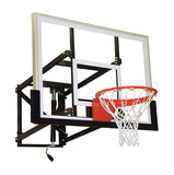Jaypro WM-54 Basketball Backstop - Wall-Mounted - Shooting Station - Adjustable Height (Indoor/Outdoor) - (54"W x 36"H) - Glass Backboard, Flex Goal, Edge/Protector Padding