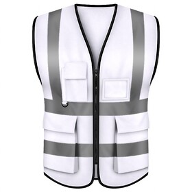GOGO 5 Pockets High Visibility Zipper Front Breathable Safety Vest with Reflective Strips, Uniform Vest