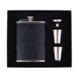 TOPTIE Stainless Steel Hip Flask Set with Funnel & Cups, Black Leather Wrapped Present Flask